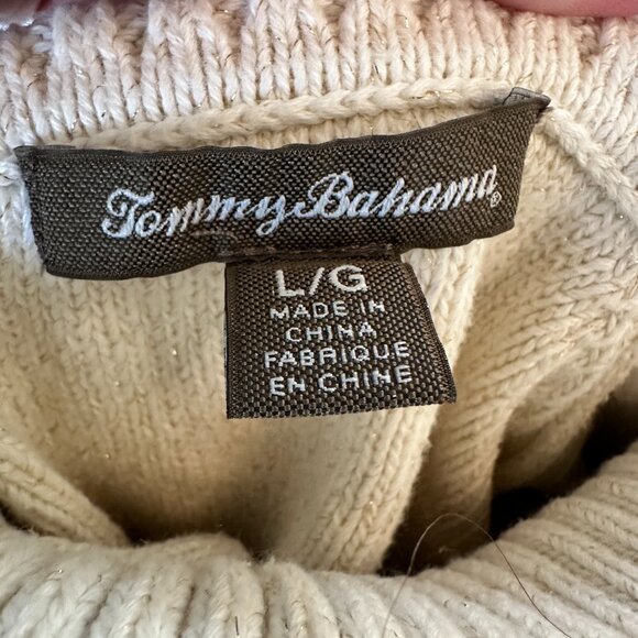Tommy Bahama Women’s L Sparkle Knit Cream Turtleneck Sweater Metallic Accents - Picture 6 of 7